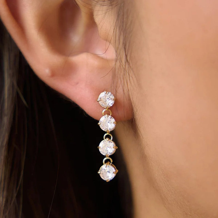 Aria Stone Gold Drop Earrings on the ear, worn