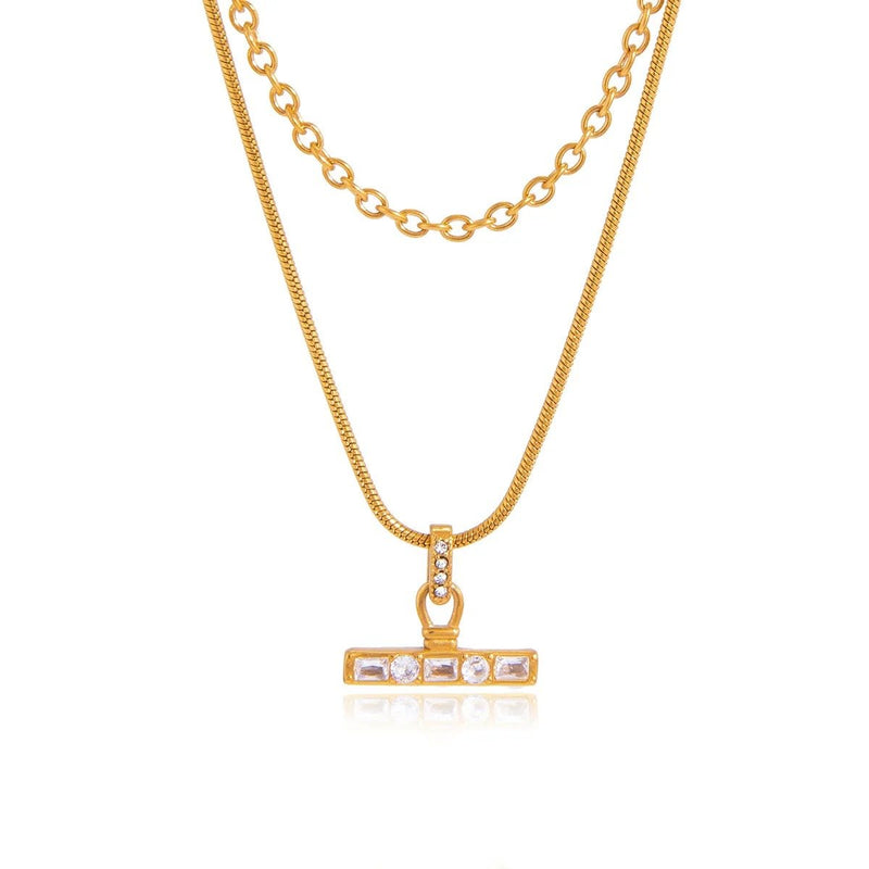 Baguette T-Bar Layer Necklace, layered necklace