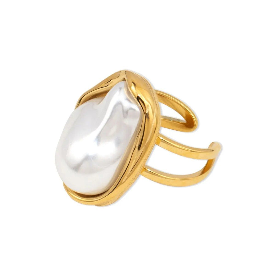 Barocca Gold Pearl Ring, gold open ring with a baroque faux pearl