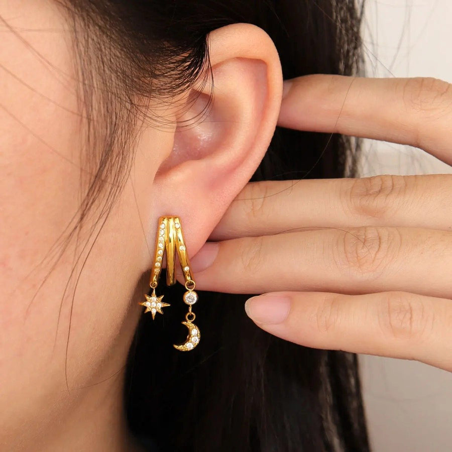 Celeste Star and Moon Drops, worn