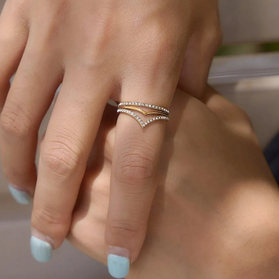 Chevron Pavé Stack Ring, stacking ring, worn