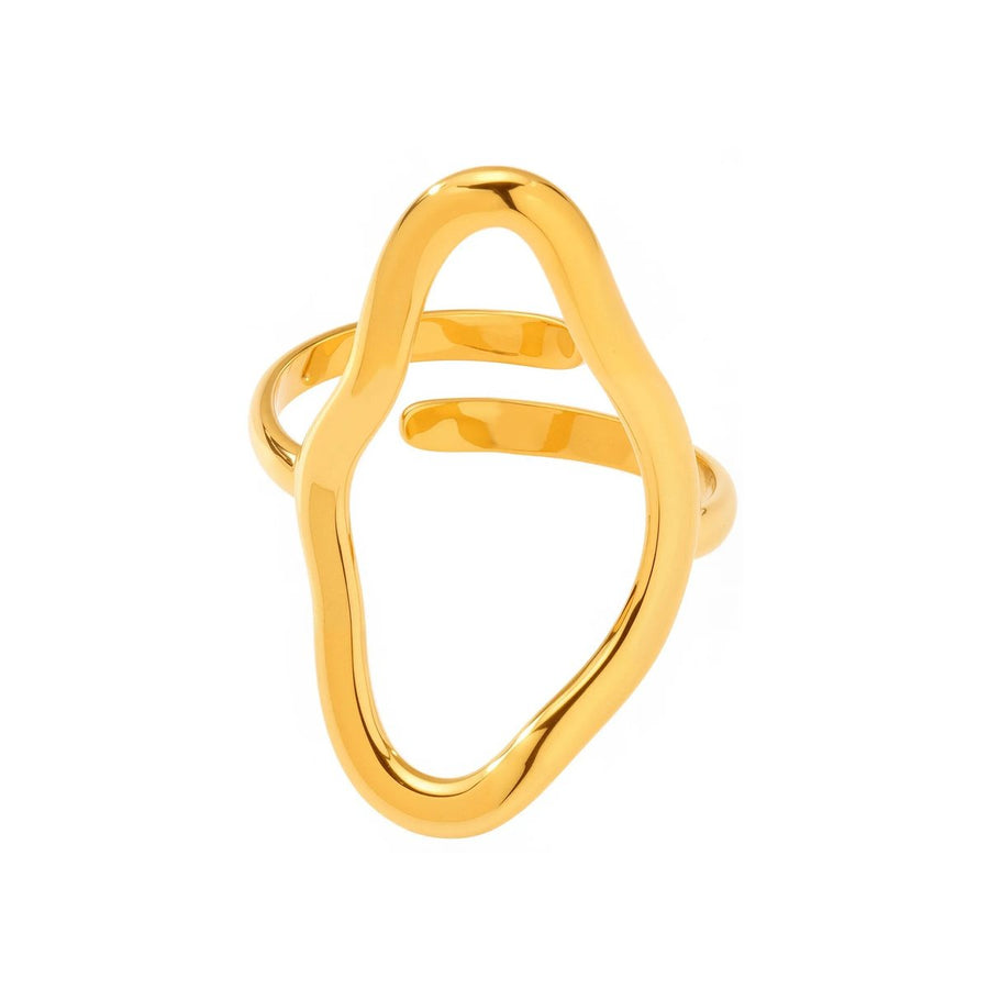 Contour Line Gold Stacking Ring, slim open gold ring with sketched oval outlines