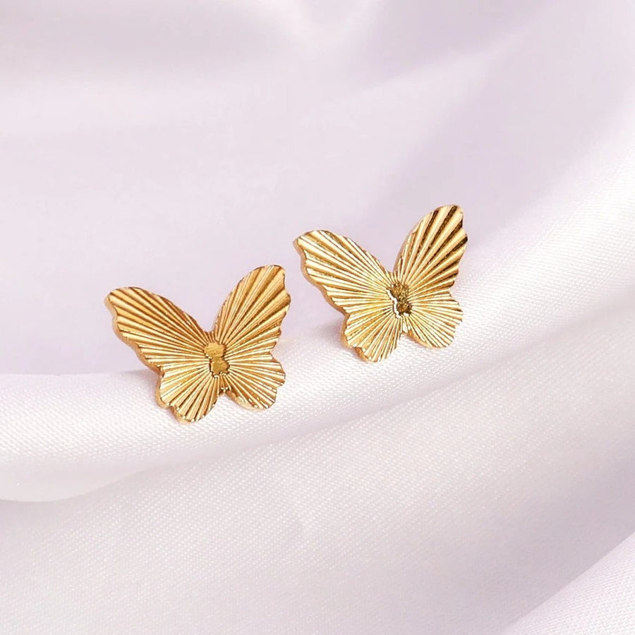 Monarch Butterfly Gold Stud Earrings, close-up of the finish