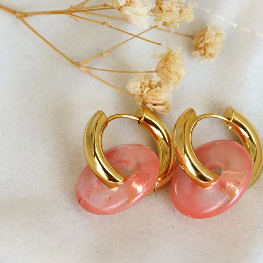 Rosalie Stone Gold Huggie Earrings, flat lay