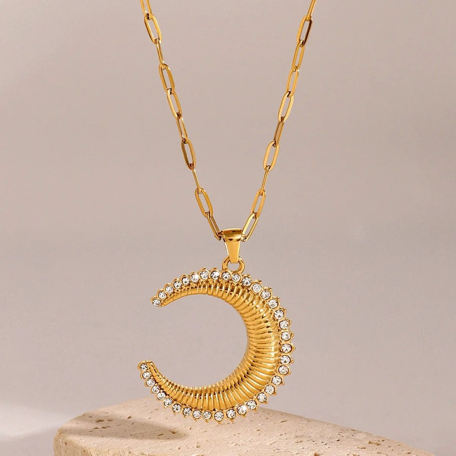 Selene Gold Crescent Moon Necklace, close-up detail
