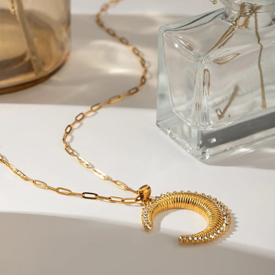 Selene Gold Crescent Moon Necklace, flat lay