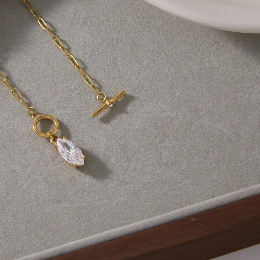Toggle Marquise Gold Paperclip Necklace, flat lay