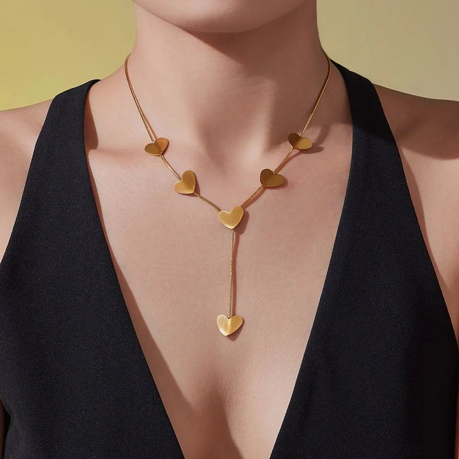 Amoretta Heart Y Necklace, lariat necklace, worn