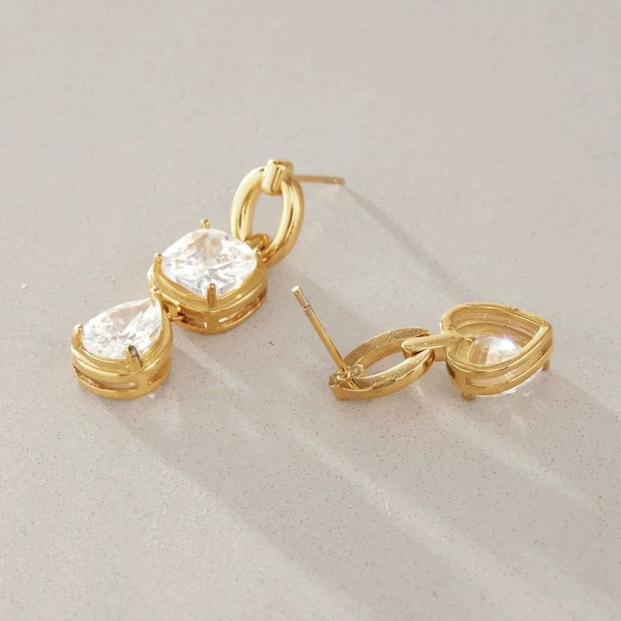 Amour Heart Link Gold Drop Earrings, flat lay