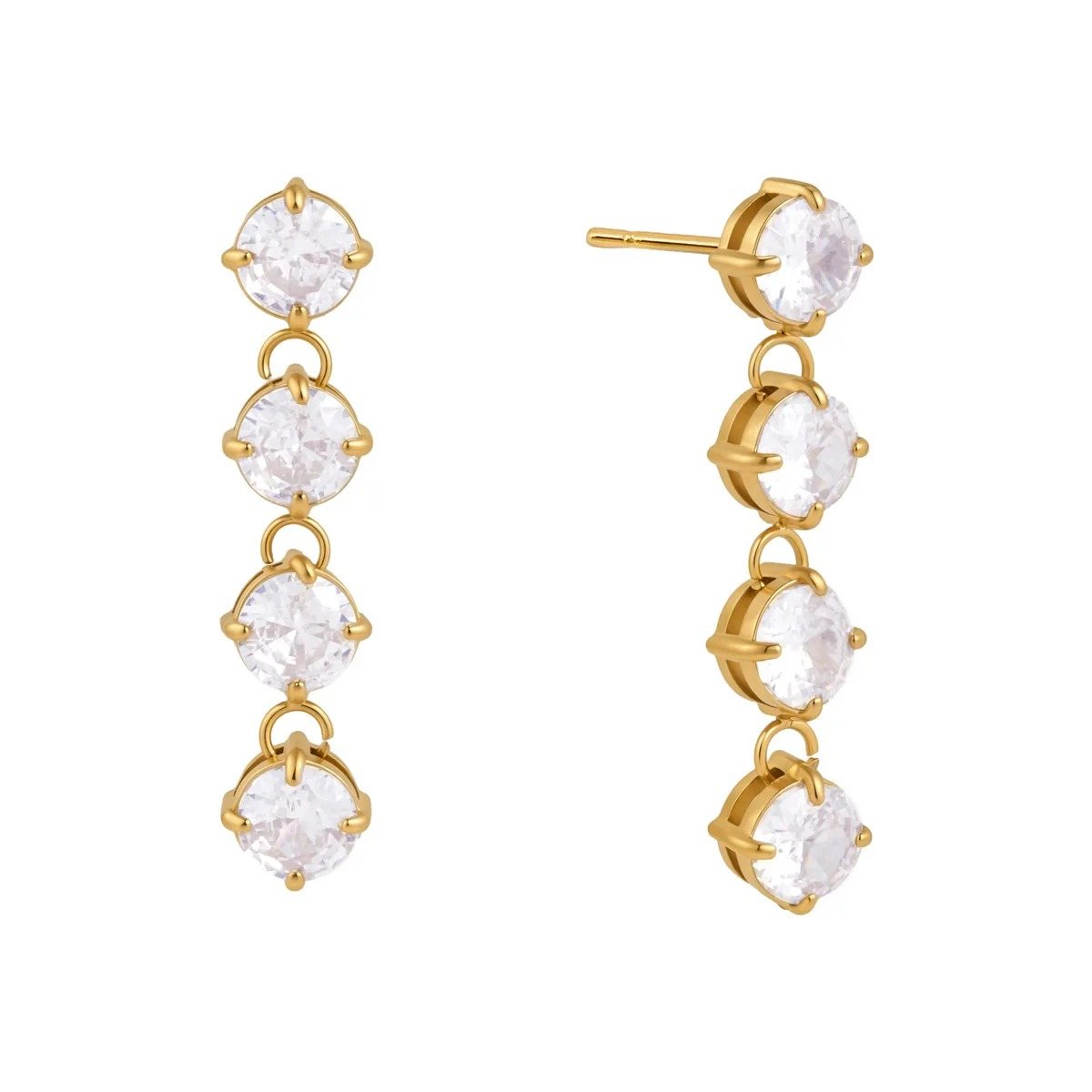 Aria Stone Gold Drop Earrings, gold drop earrings with four round stones in a line
