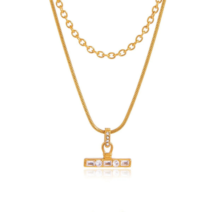 Baguette T-Bar Layer Necklace, layered necklace