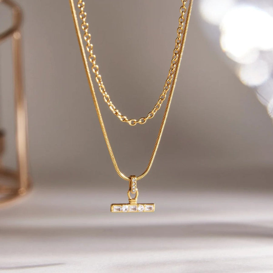 Baguette T-Bar Layer Necklace, layered necklace, detail