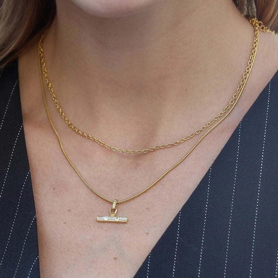 Baguette T-Bar Layer Necklace, layered necklace, worn