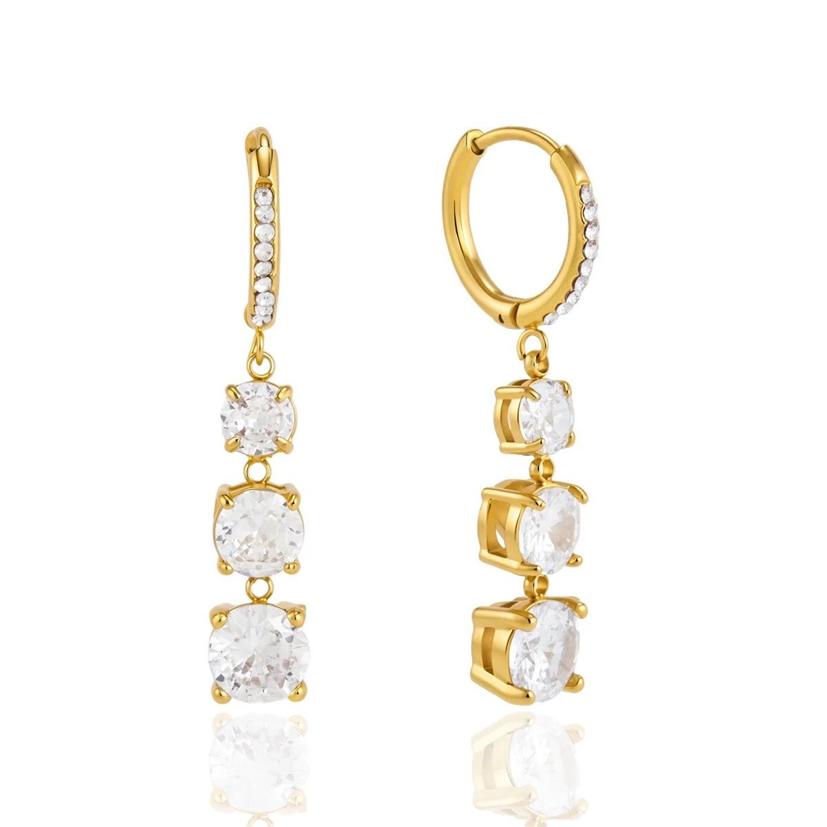 Bella Orb Gold Drop Earrings, pavé gold huggie with graduated round stone drops