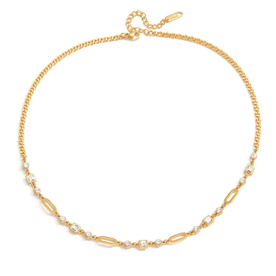 Capri Link Gold Chain Necklace, gold mixed link chain necklace with tiny stones