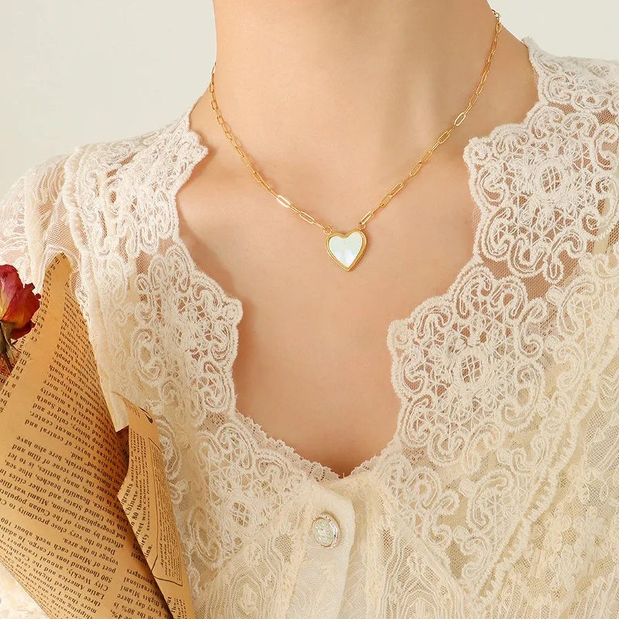 Chérie Heart Necklace, heart necklace, worn
