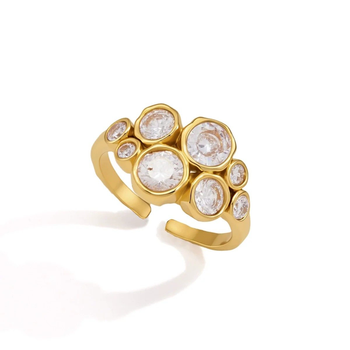 Constellation Gold Cluster Ring, gold cluster ring with round stones at playful angles