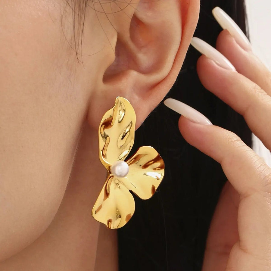 Dahlia Petal Drops, drop earring, worn