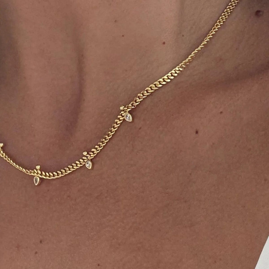 Dewdrop Curb Necklace, chain necklace, worn