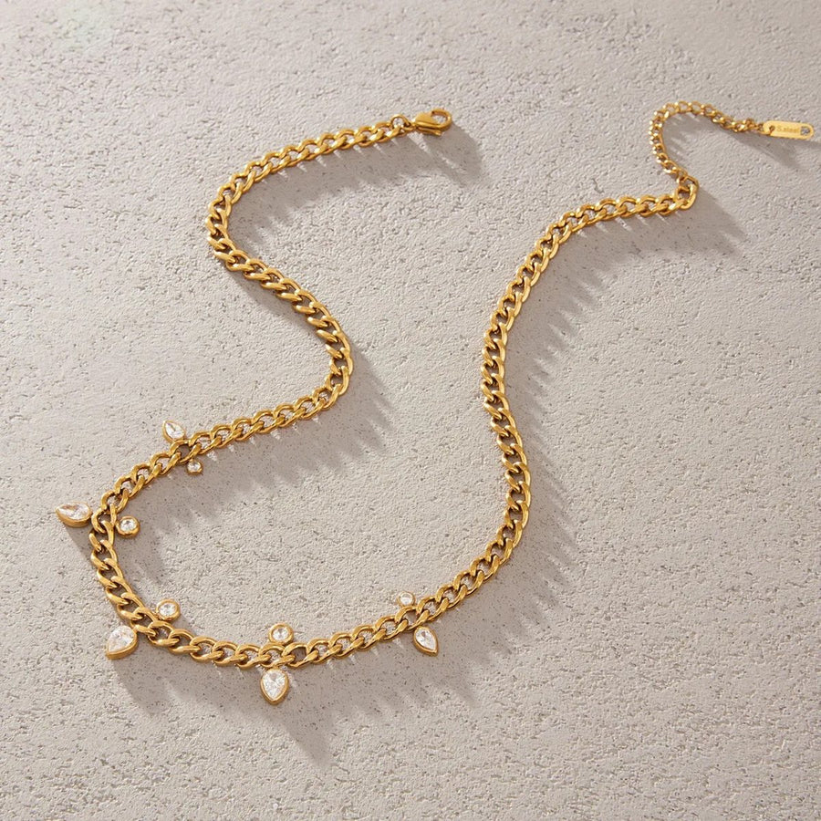 Dewdrop Curb Necklace, chain necklace, flat lay