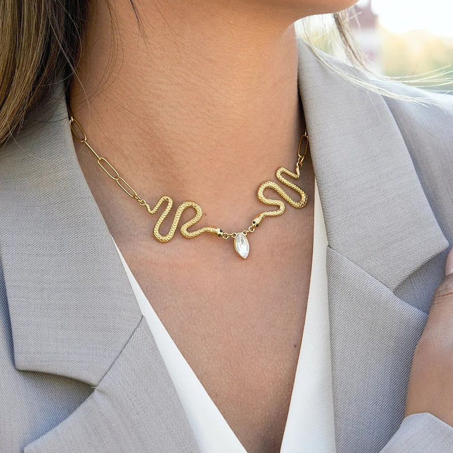 Eden Serpent Necklace, chain necklace, worn