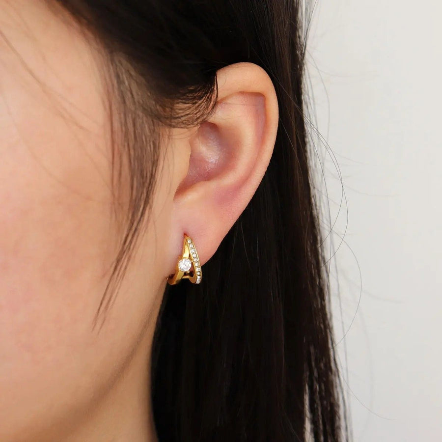 Emeraude Triple Huggies, huggie earring, worn