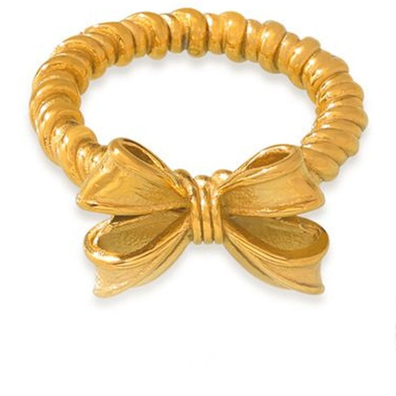 Fiocco Gold Bow Ring, ribbed gold band with a tiny sculpted bow
