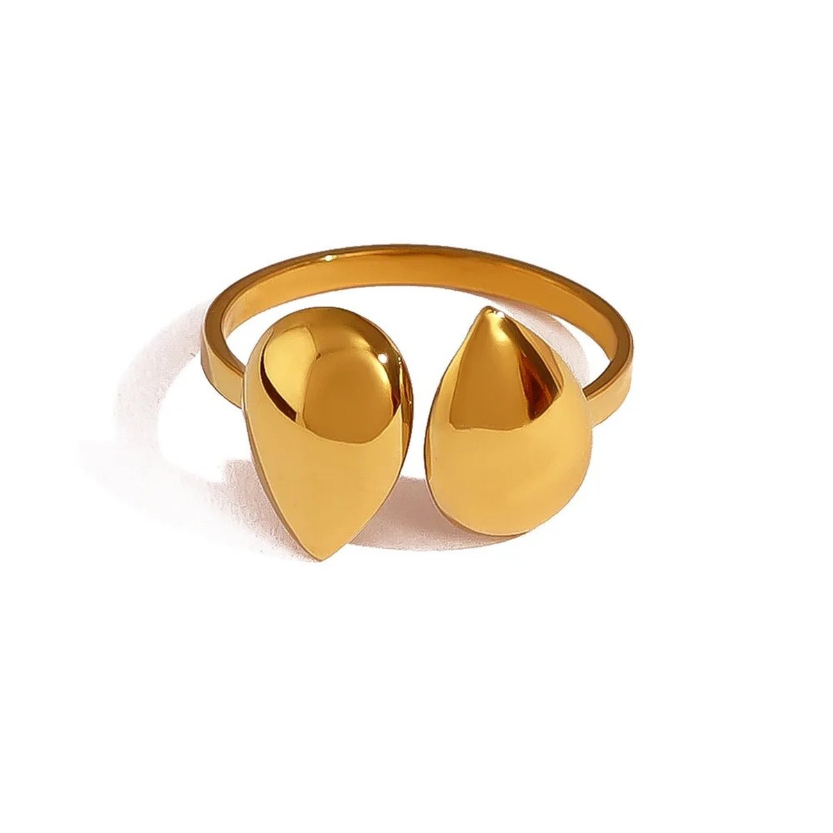 Gemini Gold Teardrop Ring, open gold ring with two polished teardrops
