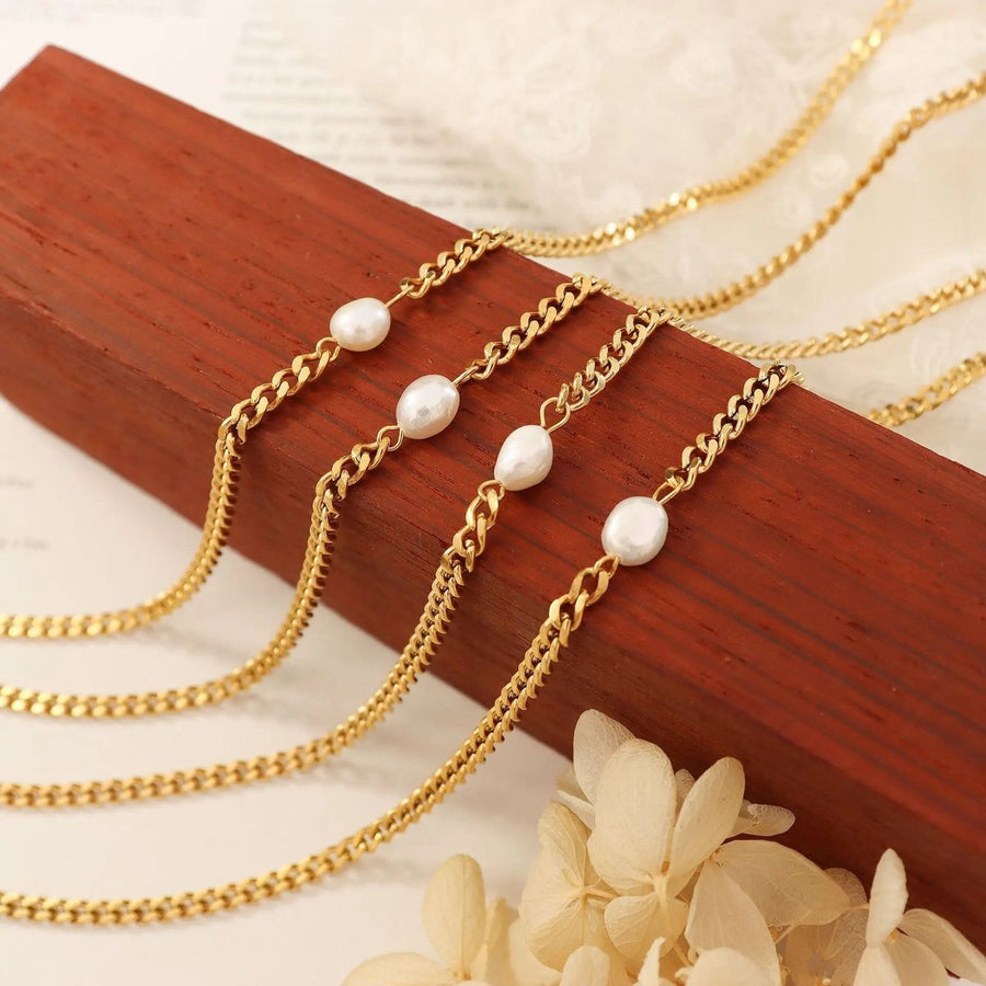 Gemma Pearl Necklace, chain necklace, flat lay