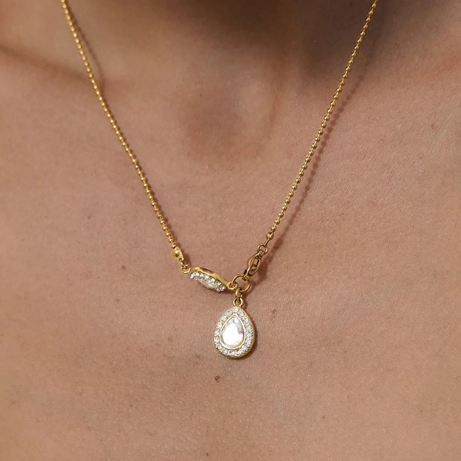 Halo Teardrop Pendant, pendant necklace, worn