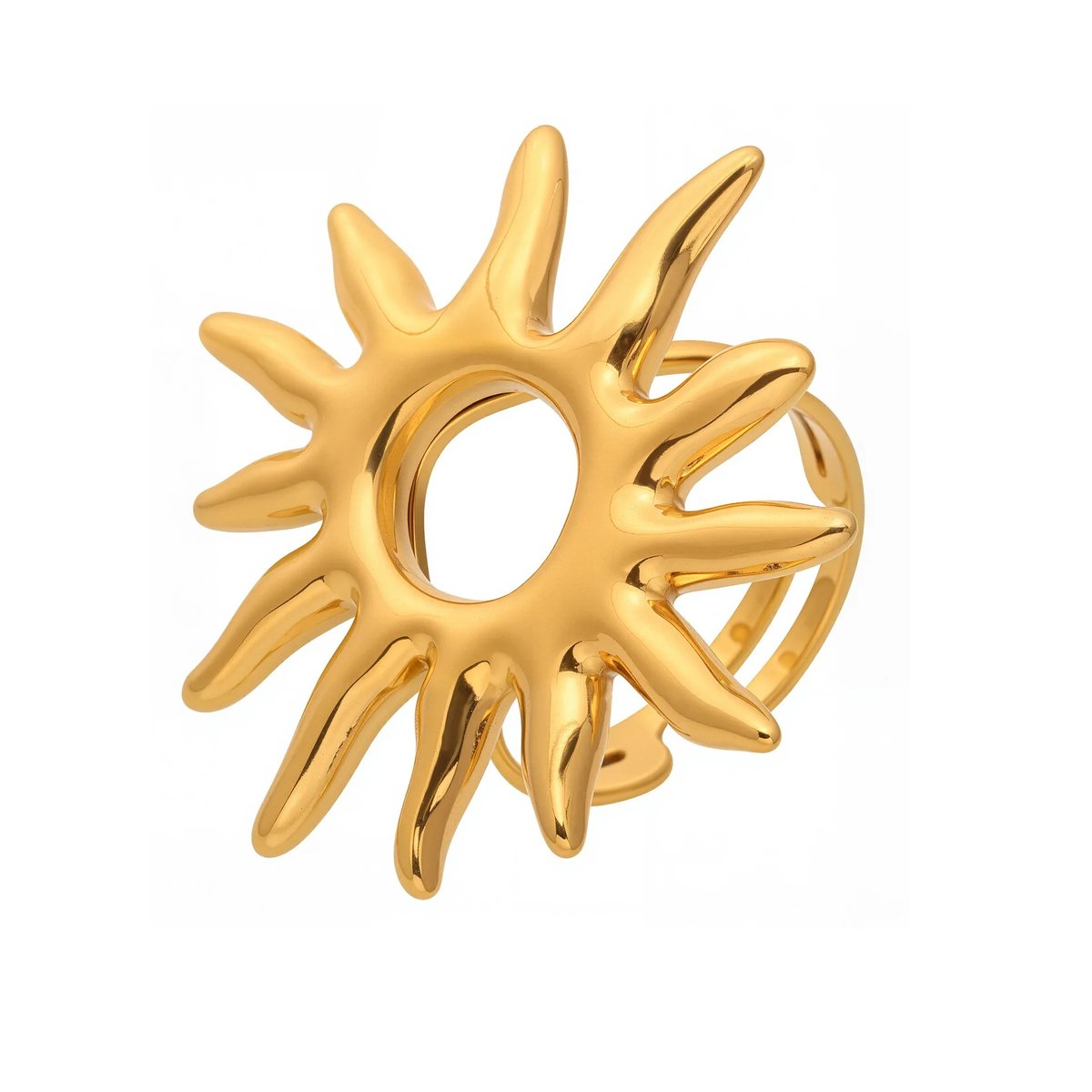 Helia Gold Sun Ring, bold open gold sun ring with sculpted rays