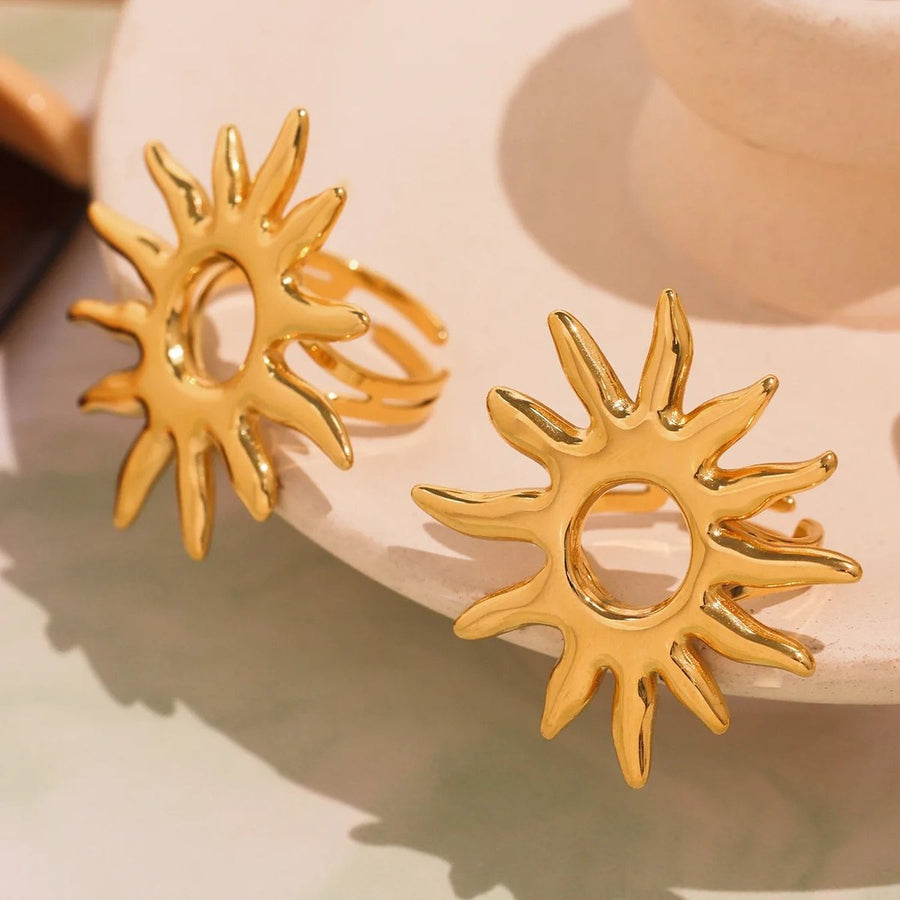 Helia Gold Sun Ring, flat lay