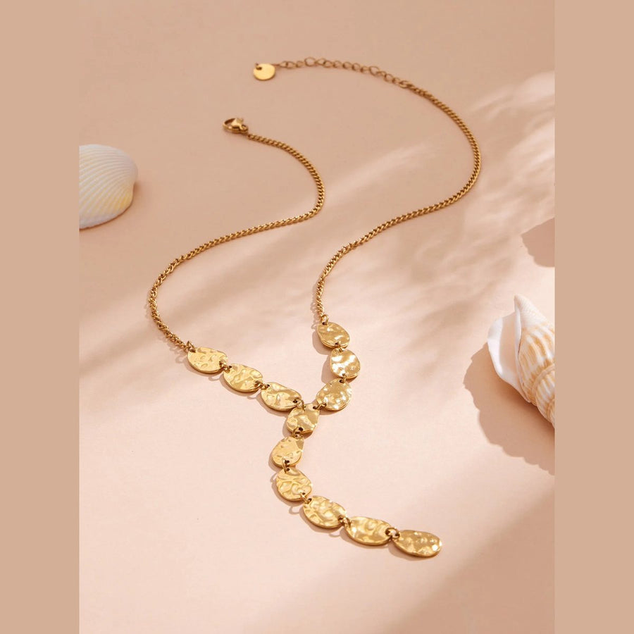 Hera Hammered Y Necklace, lariat necklace, flat lay