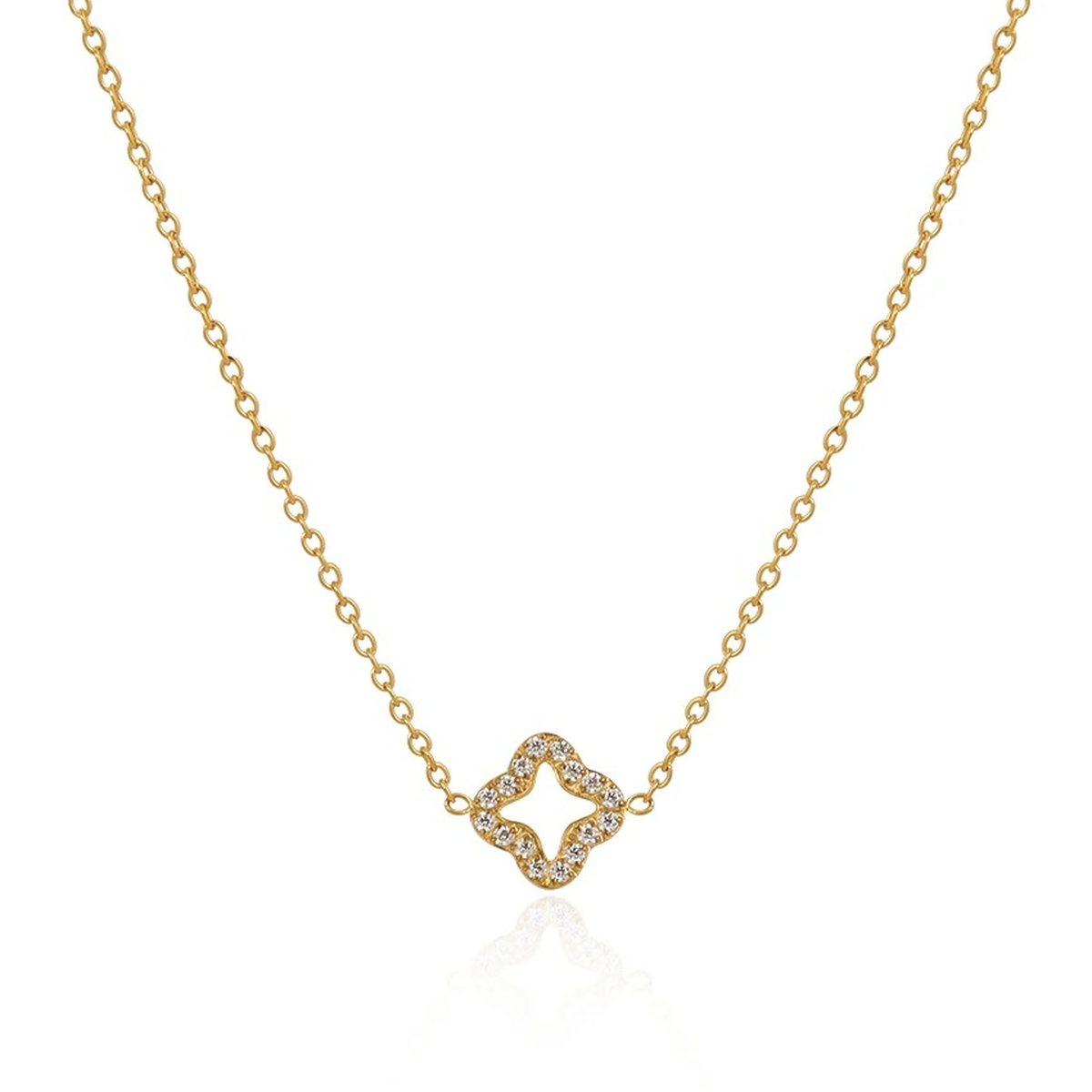 Lucca Gold Four-Leaf Clover Necklace, pavé four-leaf clover pendant on a fine gold chain