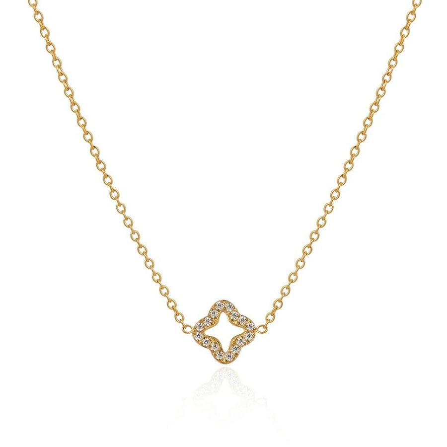 Lucca Gold Four-Leaf Clover Necklace, pavé four-leaf clover pendant on a fine gold chain