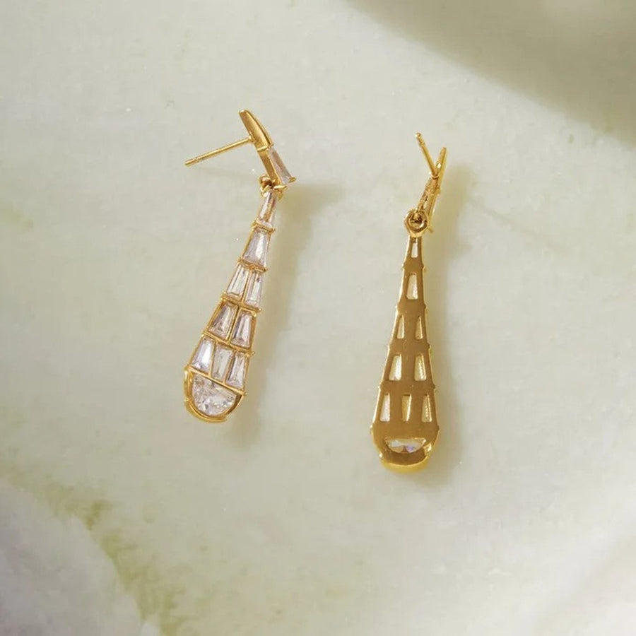 Lune Pavé Gold Teardrop Earrings, flat lay