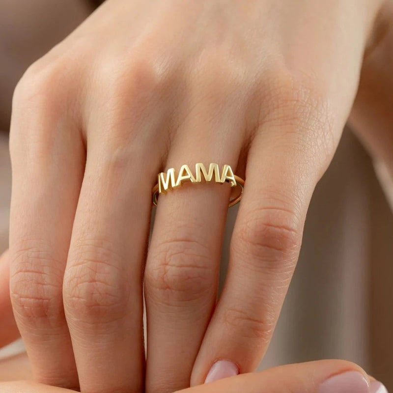 Mama Letter Ring, signet ring, worn