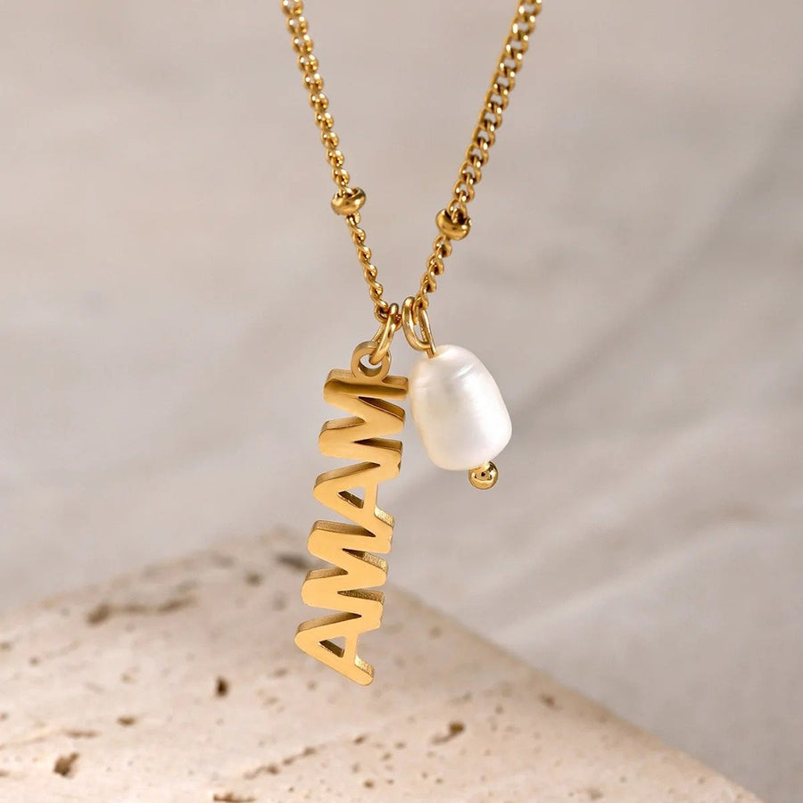 Mama Pearl Drop Gold Necklace, close-up detail