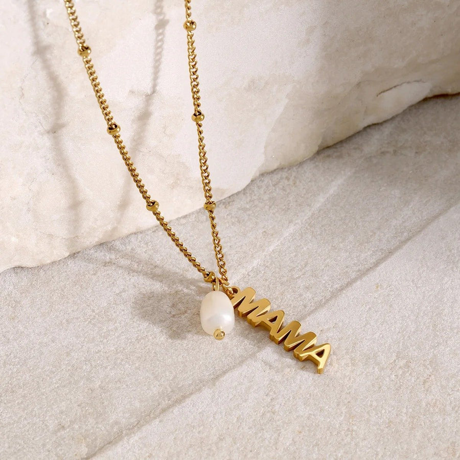 Mama Pearl Drop Gold Necklace, flat lay