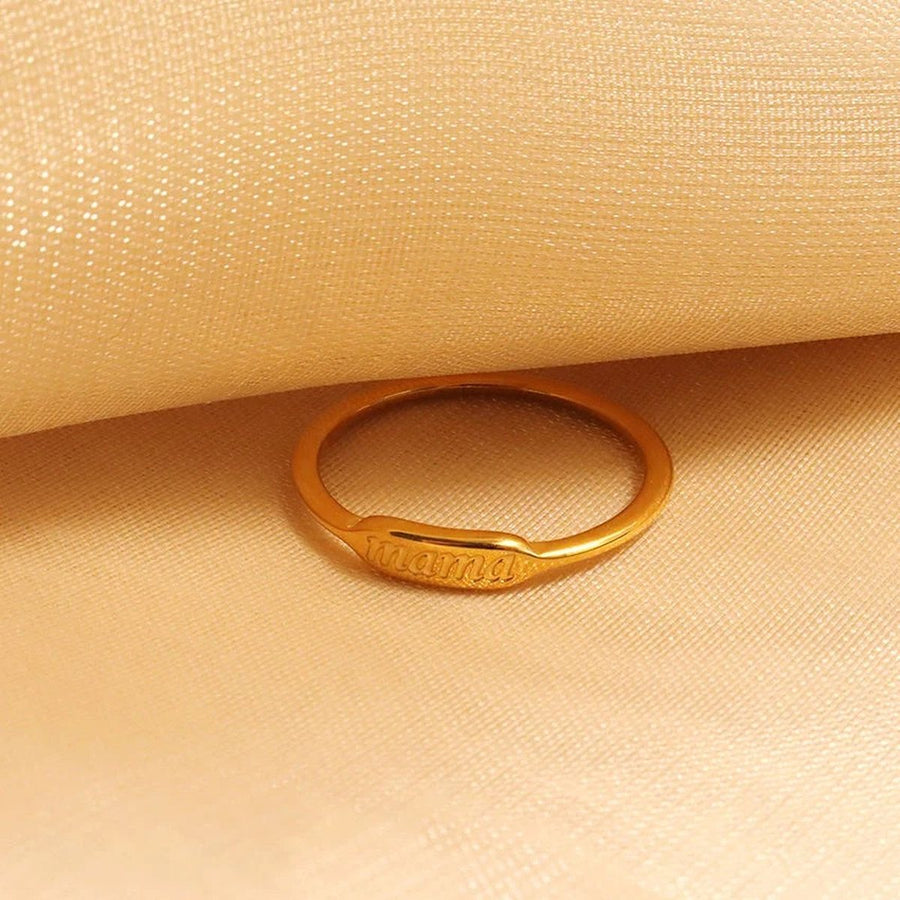 Mama Plate Gold Signet Ring, flat lay