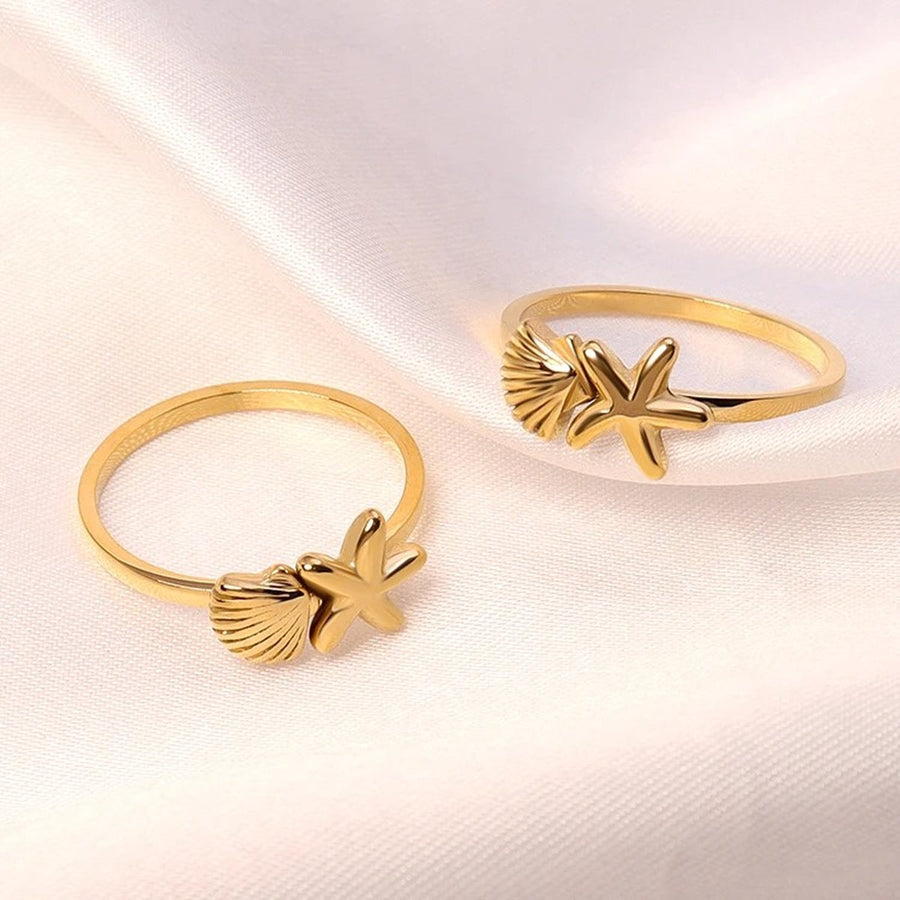 Marina Shell Gold Ring, flat lay