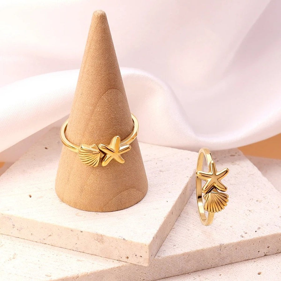 Marina Shell Gold Ring, flat lay