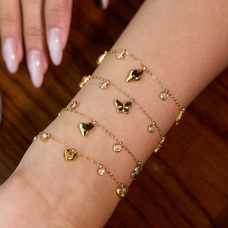 Mariposa Butterfly Gold Charm Bracelet, fine gold chain bracelet with butterfly charms