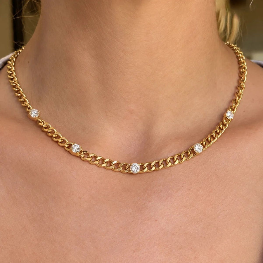 Mila Curb Necklace, chain necklace, worn