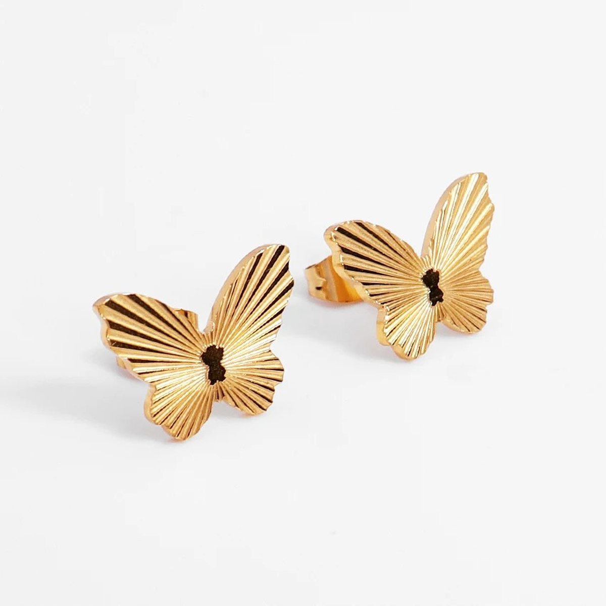 Monarch Butterfly Gold Stud Earrings, gold butterfly studs with finely etched wings