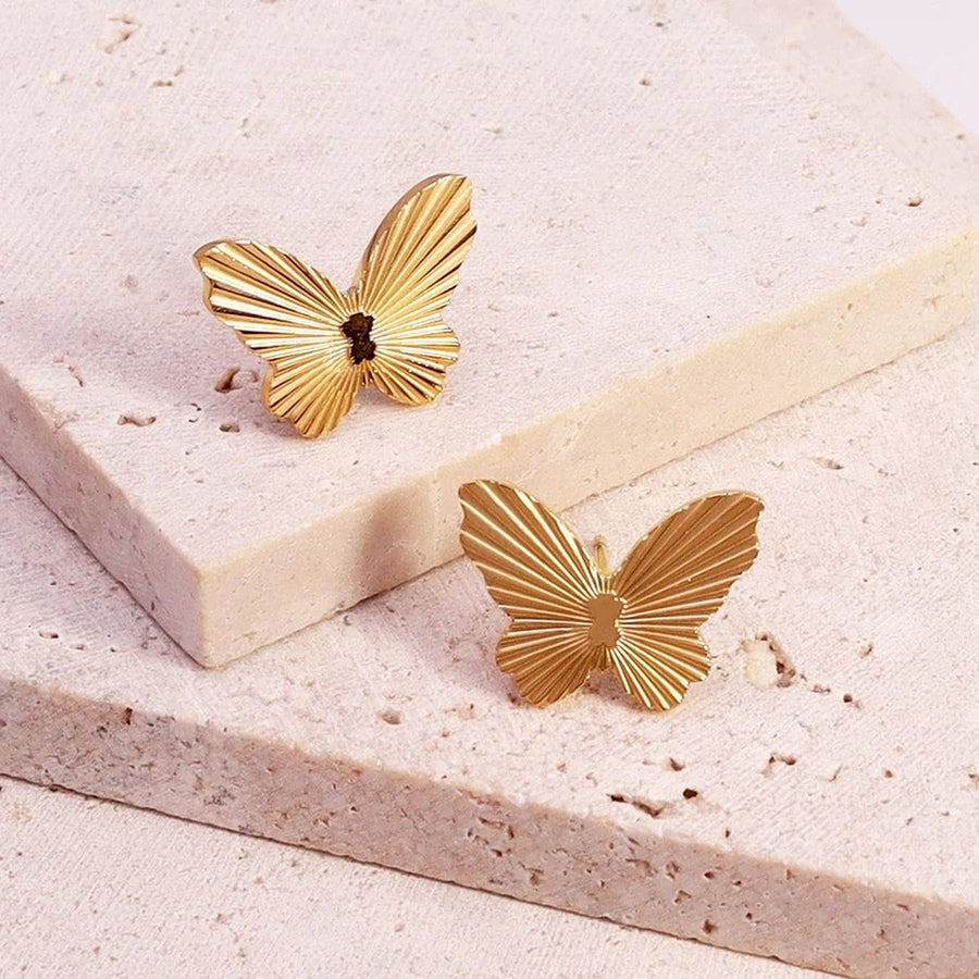 Monarch Butterfly Gold Stud Earrings, close-up detail