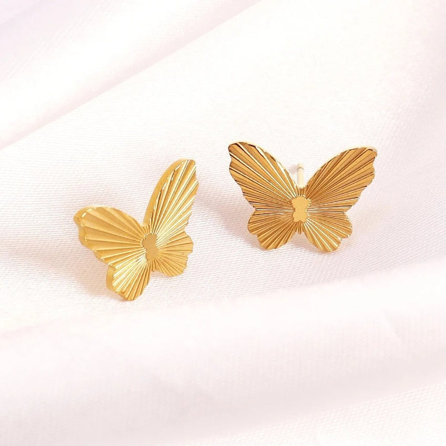 Monarch Butterfly Gold Stud Earrings, close-up of the finish