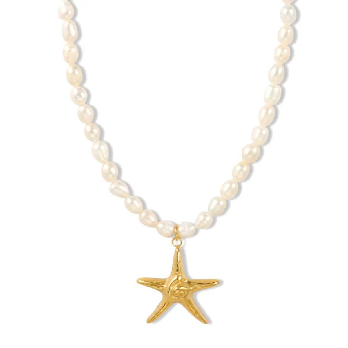 Océane Starfish Gold Pearl Necklace, freshwater pearl necklace with a gold starfish