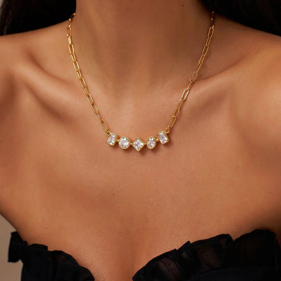 Quartet Bar Necklace, chain necklace, worn