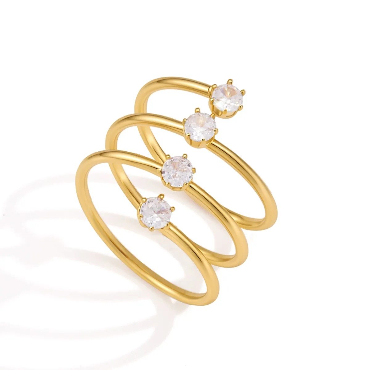 Rosette Crystal Gold Ring, stacked gold wire ring with soft pink stones